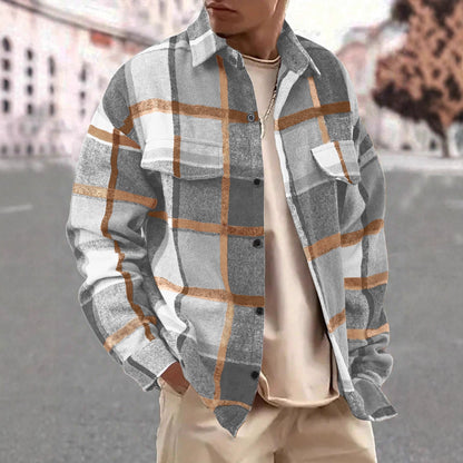 Herren Flanelljacke Kariert Modern mit Brusttaschen