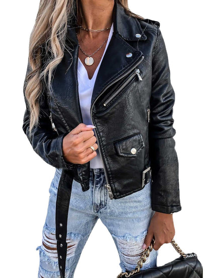 Kurzer Lederjacke Reißverschluss Ledermantel Damen - BerlinGlamour