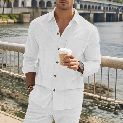 Herren Langarmshirt Streifen Stehkragen mit Brusttasche Modern