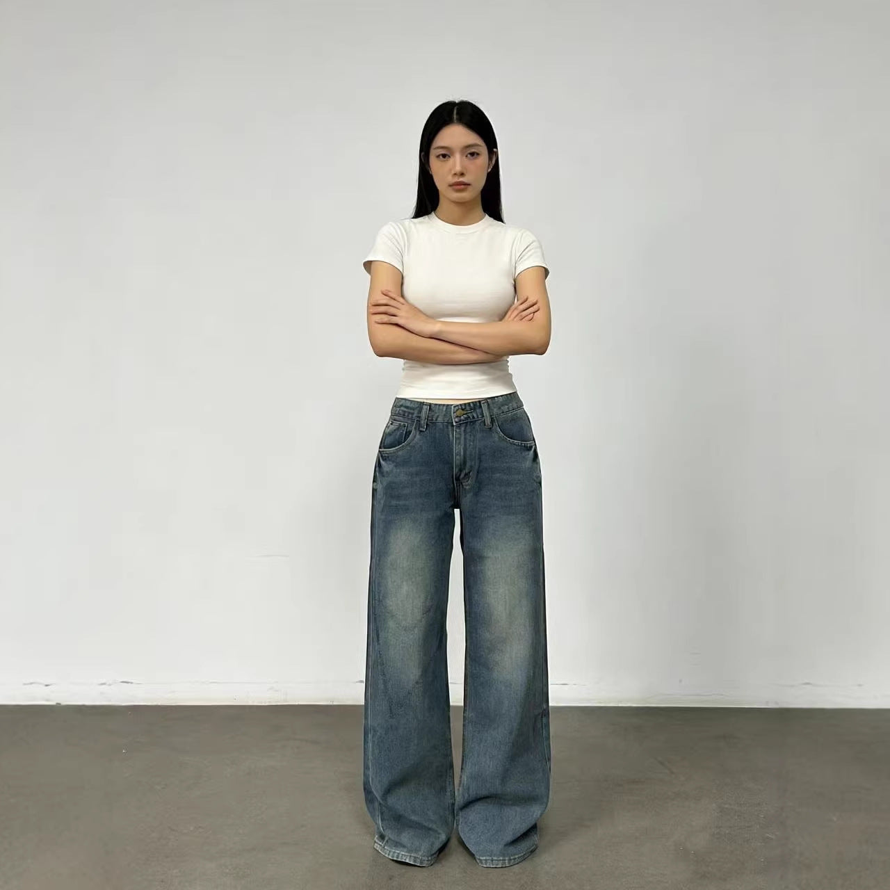 Damen Jeans Weit Bequem Entspannt