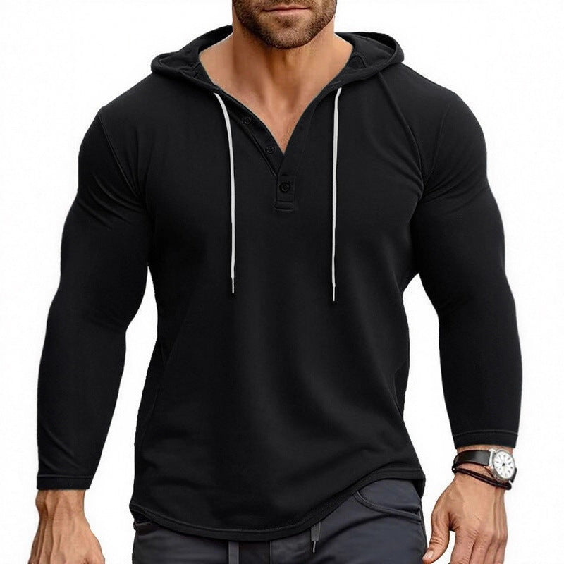Herren Kapuzenshirt Atmungsaktiv Mit Knopfverschluss Modern