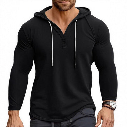 Herren Kapuzenshirt Atmungsaktiv Mit Knopfverschluss Modern