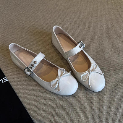 Damen Ballerinas Schleifen Detail Riemenverschluss Modern