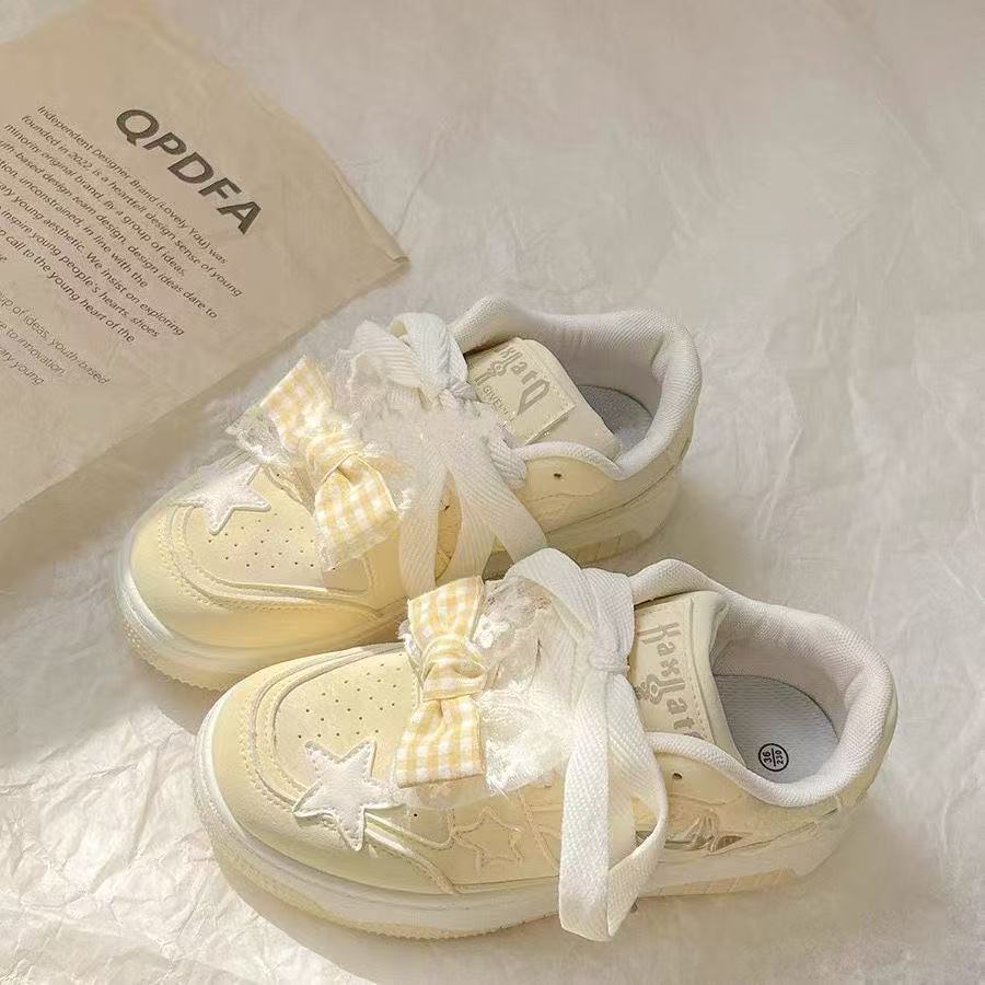 Damen Sneaker Sportlich Verspielt mit Schleifen Details