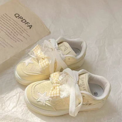 Damen Sneaker Sportlich Verspielt mit Schleifen Details