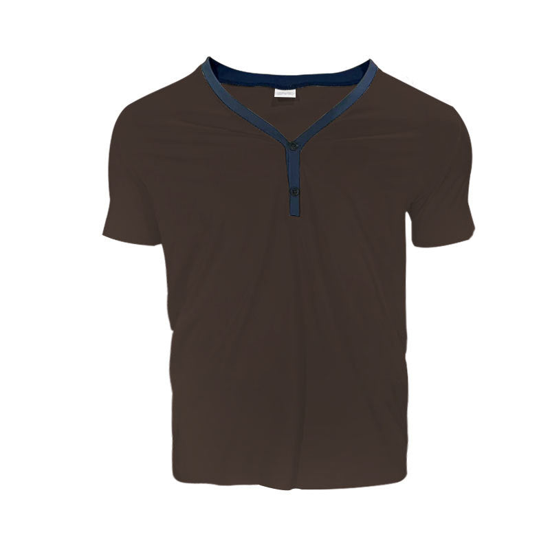 Herren Kurzarmshirt Modern V-Ausschnitt Knopfleiste - BerlinGlamour