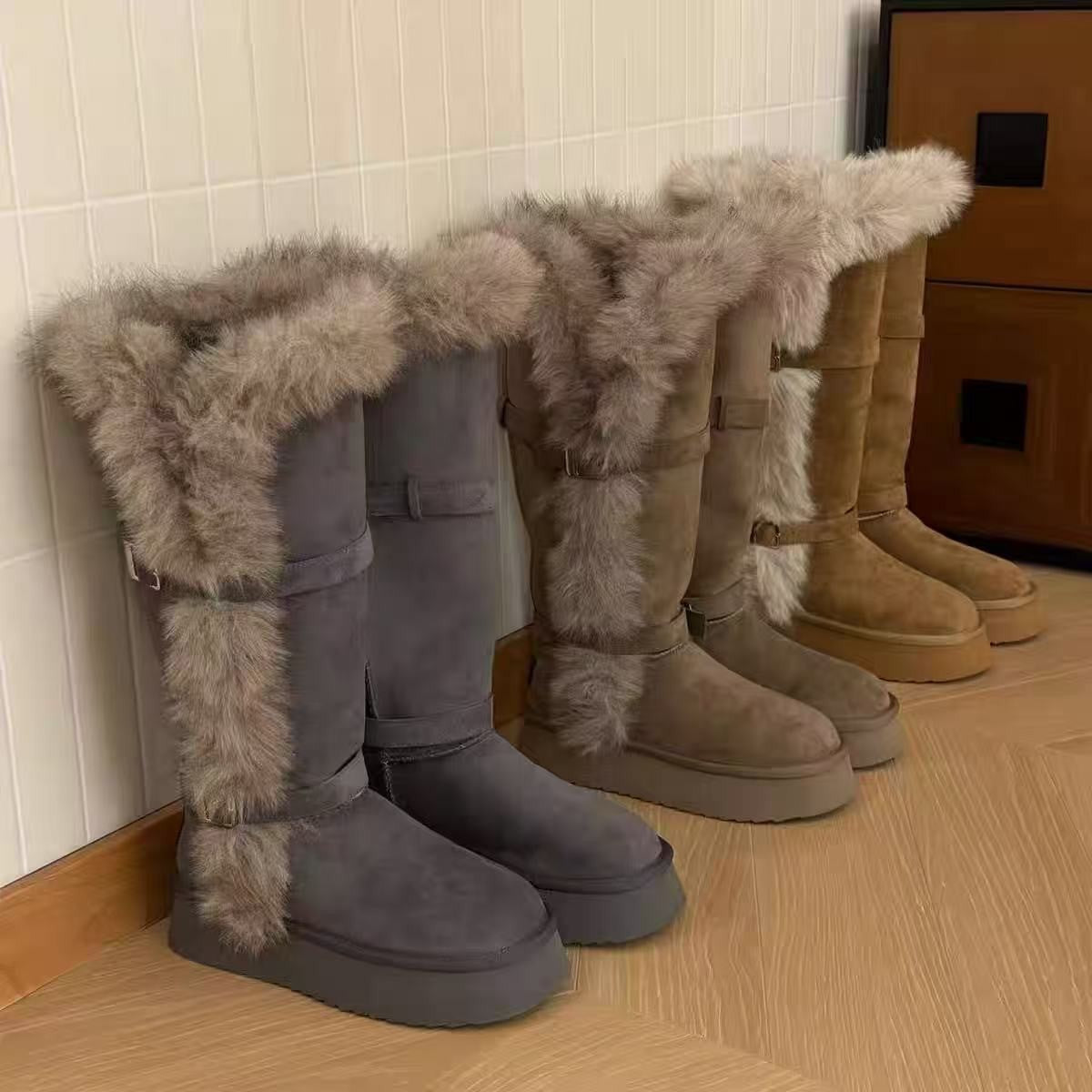 Damen Winterstiefel Warm Kuschelig mit Kunstfell