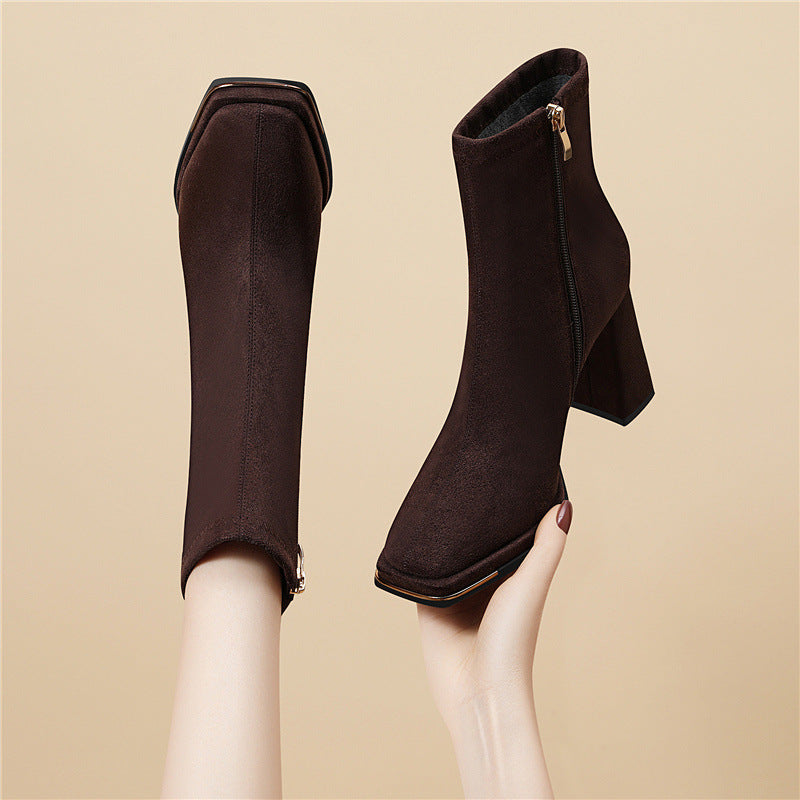 Damen Stiefeletten Blockabsatz Reißverschluss Schuhe Damen Mode
