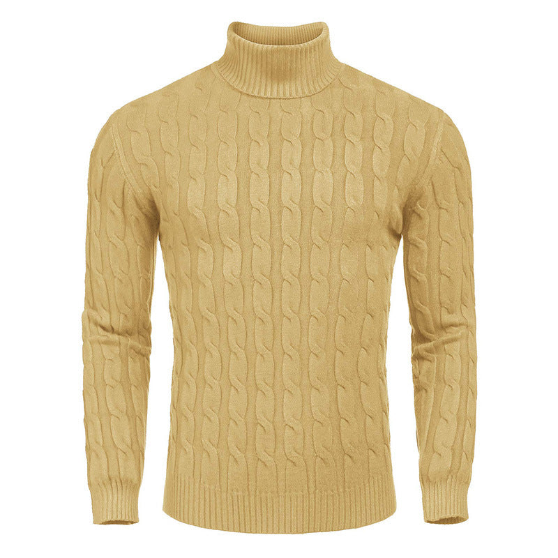 Herren Rollkragenpullover Zopfmuster Modern Schwarz