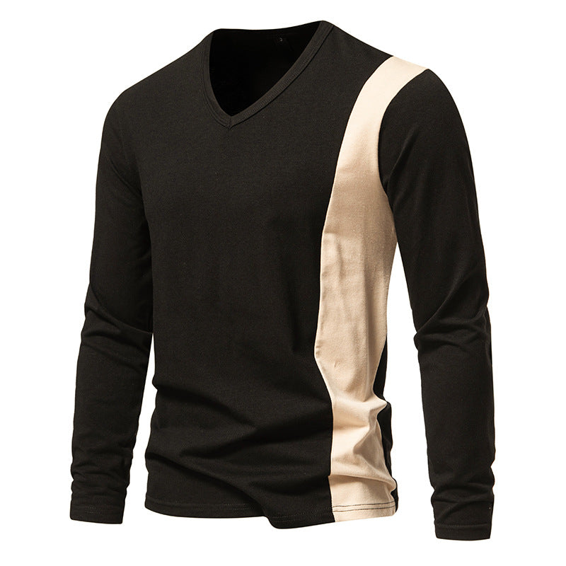 Herren Langarmshirt Modern V-Ausschnitt Farbblock Design