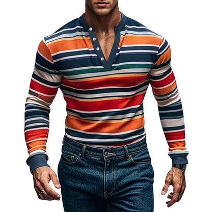 Herren Langarmshirt mit Streifenmuster Baumwolle Hochwertig
