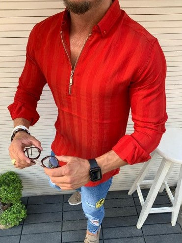 Herren Langarmshirt Modern Streifenmuster Slim Fit
