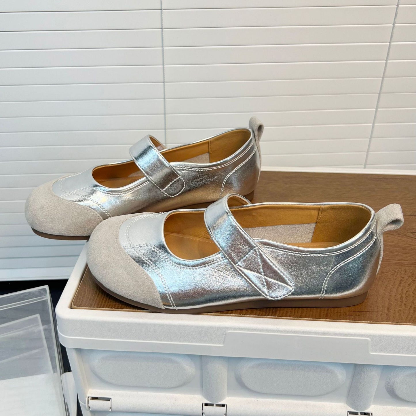 Damen Ballerinas Bequem Verstellbar Weich