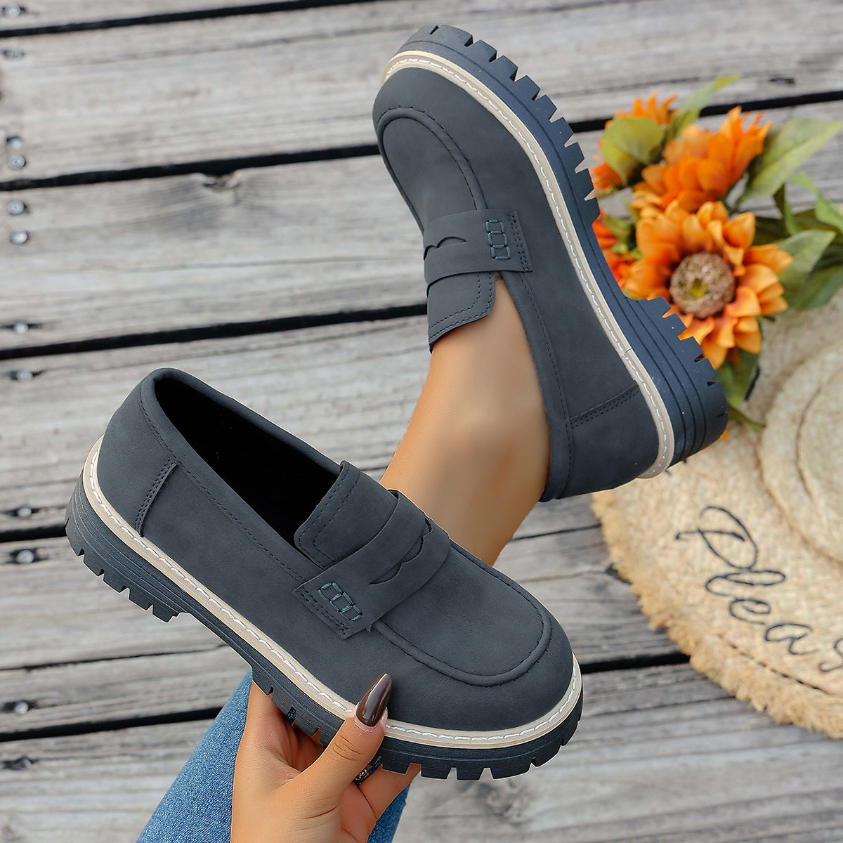 Damen Slipper Mokassin Lederoberfläche Rutschfest Moderne