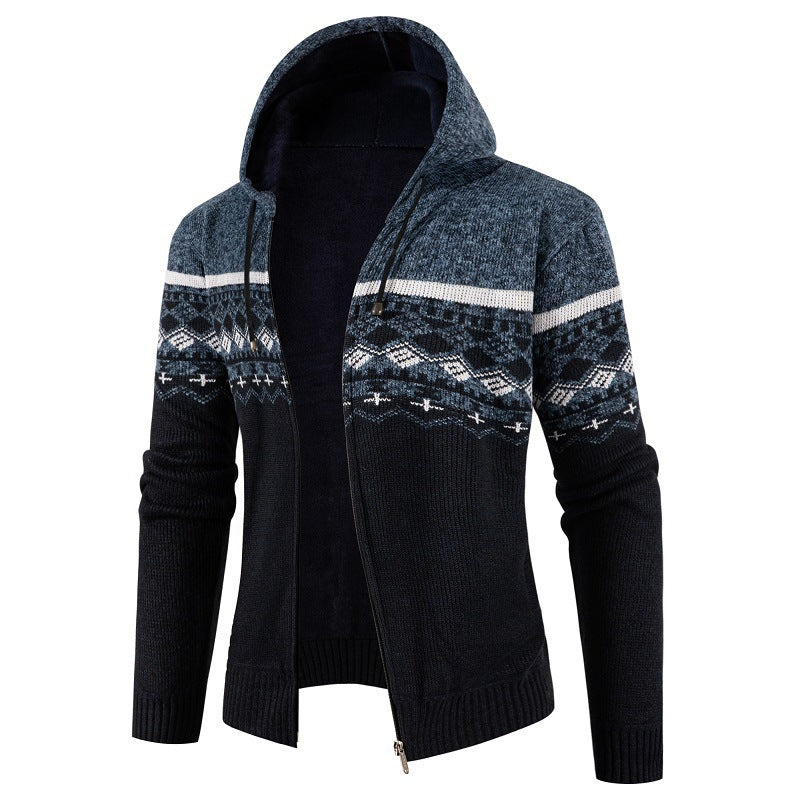 Herren Pullover Kapuze Norweger Muster Winterwarm