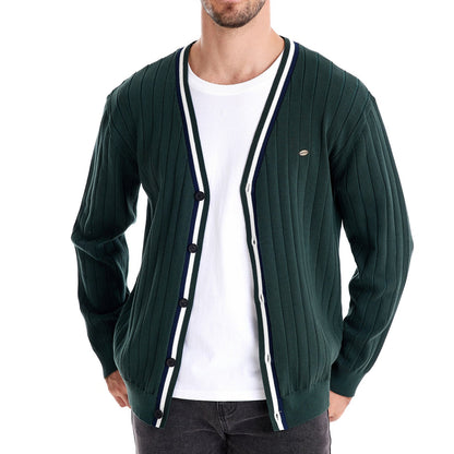 Herren Strickjacke V-Ausschnitt Rippstruktur Elegante Mode