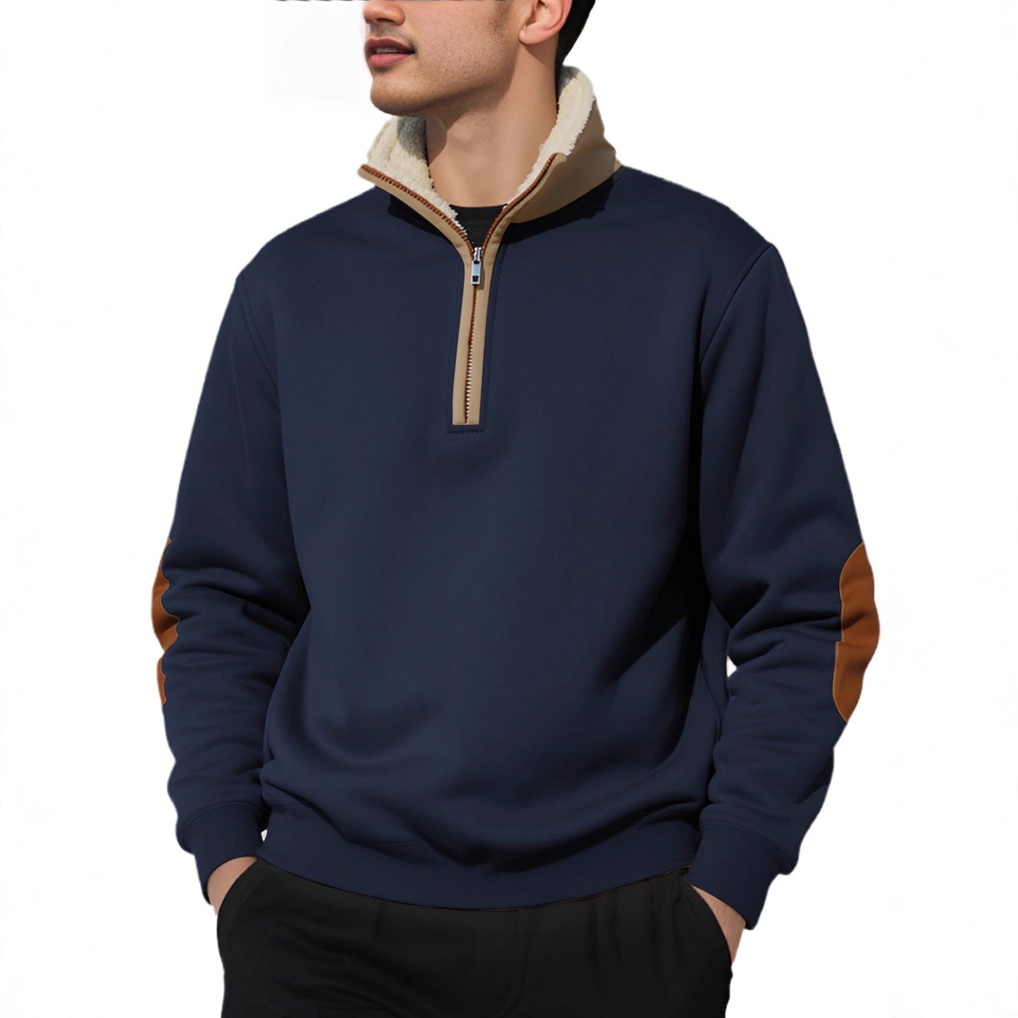 Herren Fleece-Pullover Hochkragen Warm Elegante Kontraste