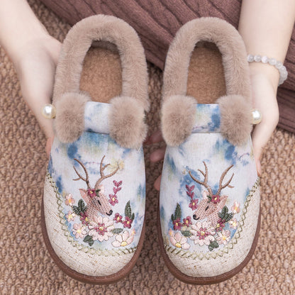 Damen Hausschuhe Kuschelig Warm mit Stickdesign