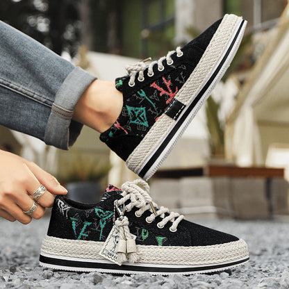 Damen Sneaker Bequem Geflochtene Sohle Trendschuhe