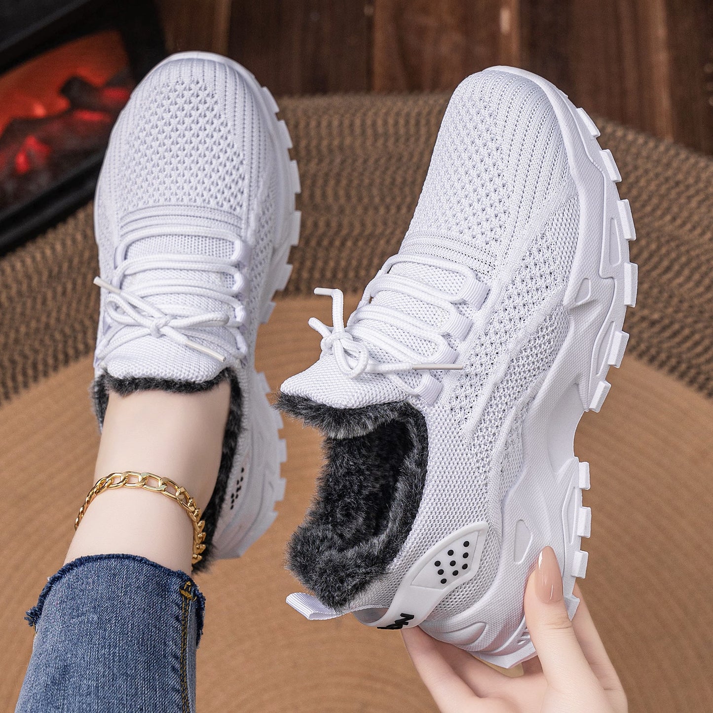Damen Sneaker Warm Flauschig Rutschfest Winter