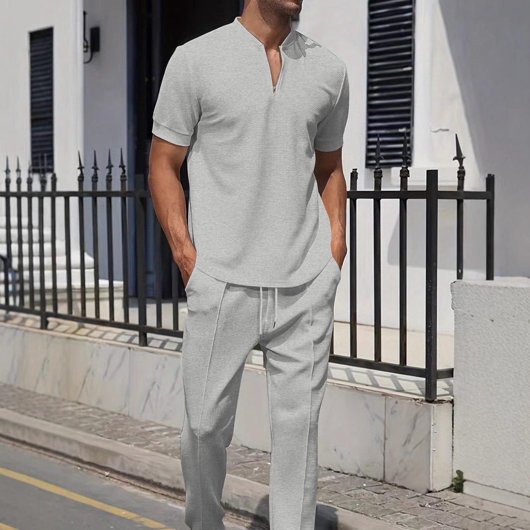Herren Sportoberteil Kurzarm mit Reißverschluss und Joggerhose - BerlinGlamour