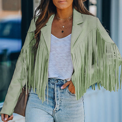 Lederjacke Damen Fransen Suede-Look Modern