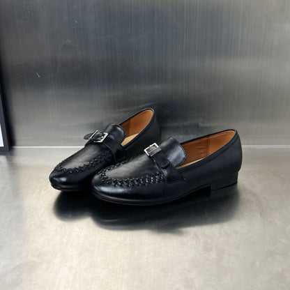 Damen Mokassins Leder Elegant Schnalle Schwarz - BerlinGlamour