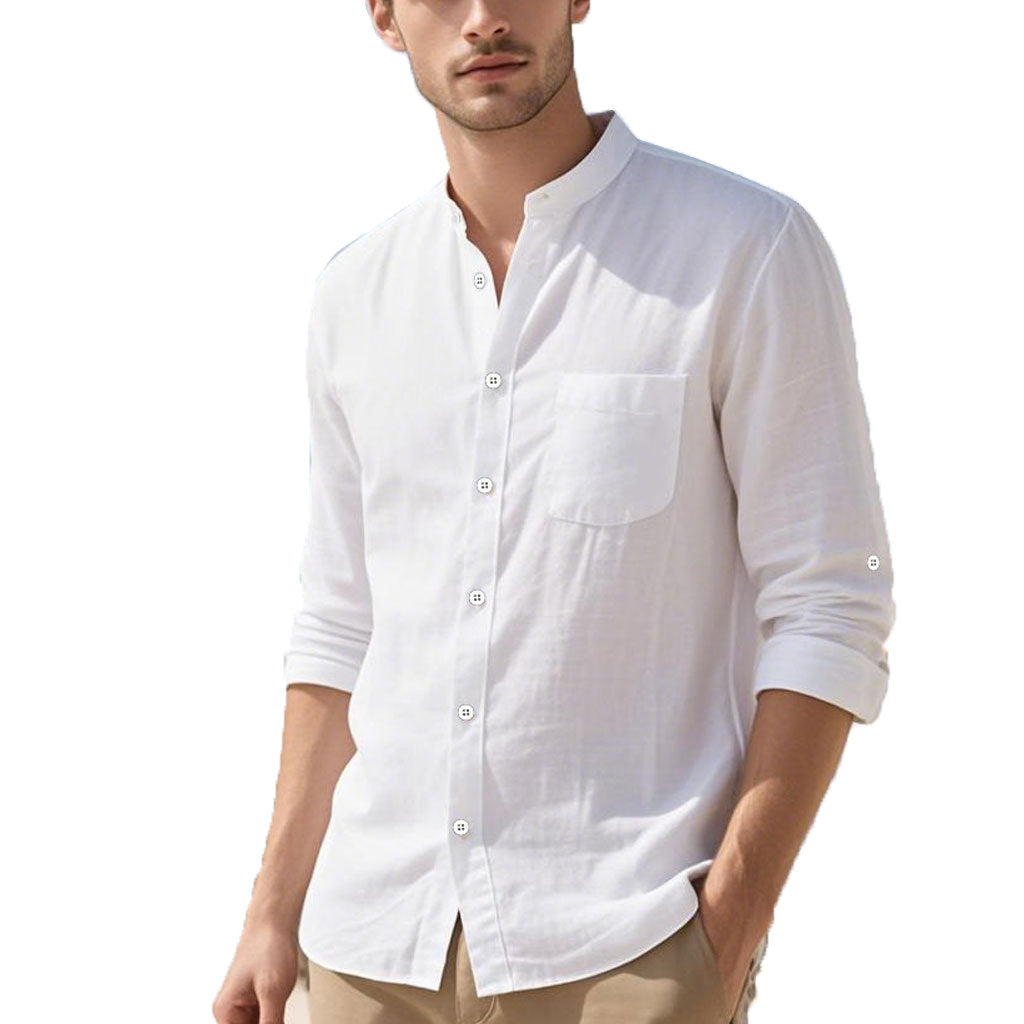 Herren Hemd Henley Stil Strukturiert Baumwolle Elegant