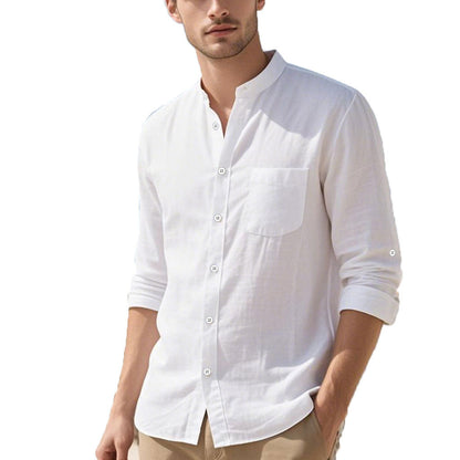 Herren Hemd Henley Stil Strukturiert Baumwolle Elegant