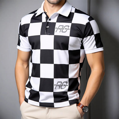 Herren Polo-Shirt Kariert Moderner Kragen SlimFit