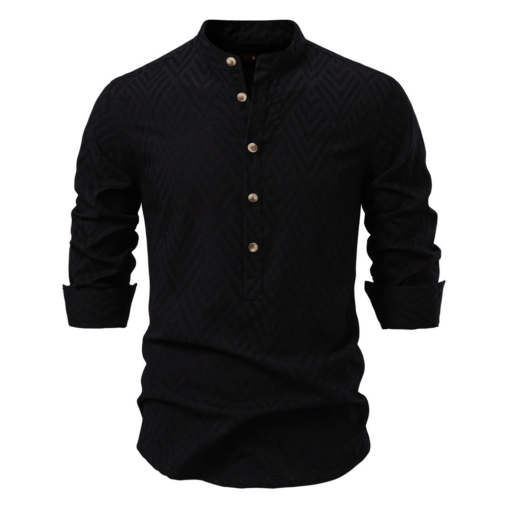 Herren Langarmshirt Stehkragen Modern Mustered
