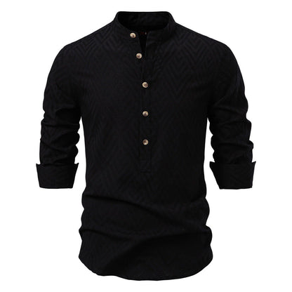 Herren Langarmshirt Stehkragen Modern Mustered