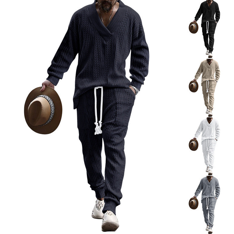 Herren Strick Pullover Jogginghose Set Sportlich Casual