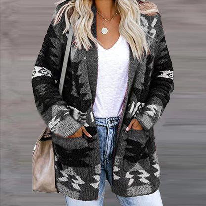 Damen Strickjacke Ethno-Stil Lässig Mit Taschen