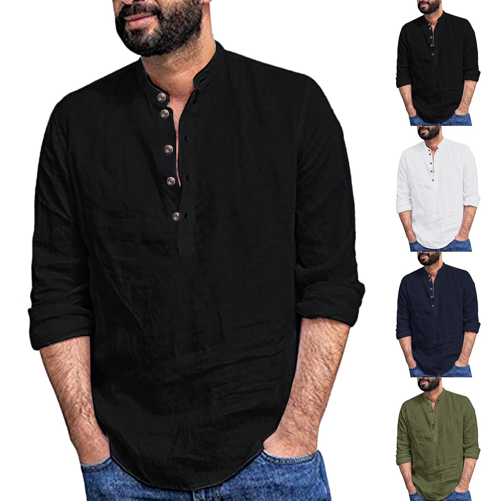 Herren Langarmhemd Slim Fit Stehkragen Modern - BerlinGlamour