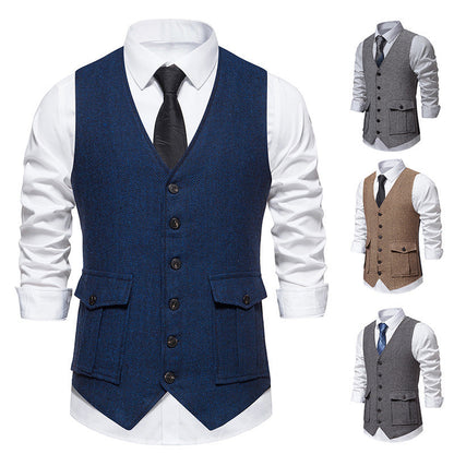 Herren Weste Fischgrat Muster Elegant Klassisch