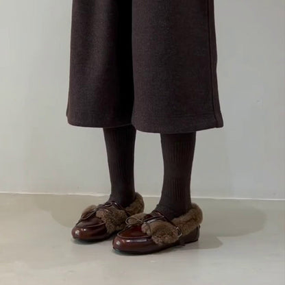 Damen Hausschuhe Weich Fleece Warm mit Doppelriemen