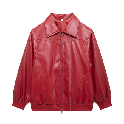 Lederjacke Damen Modern mit Reißverschluss und Taschen