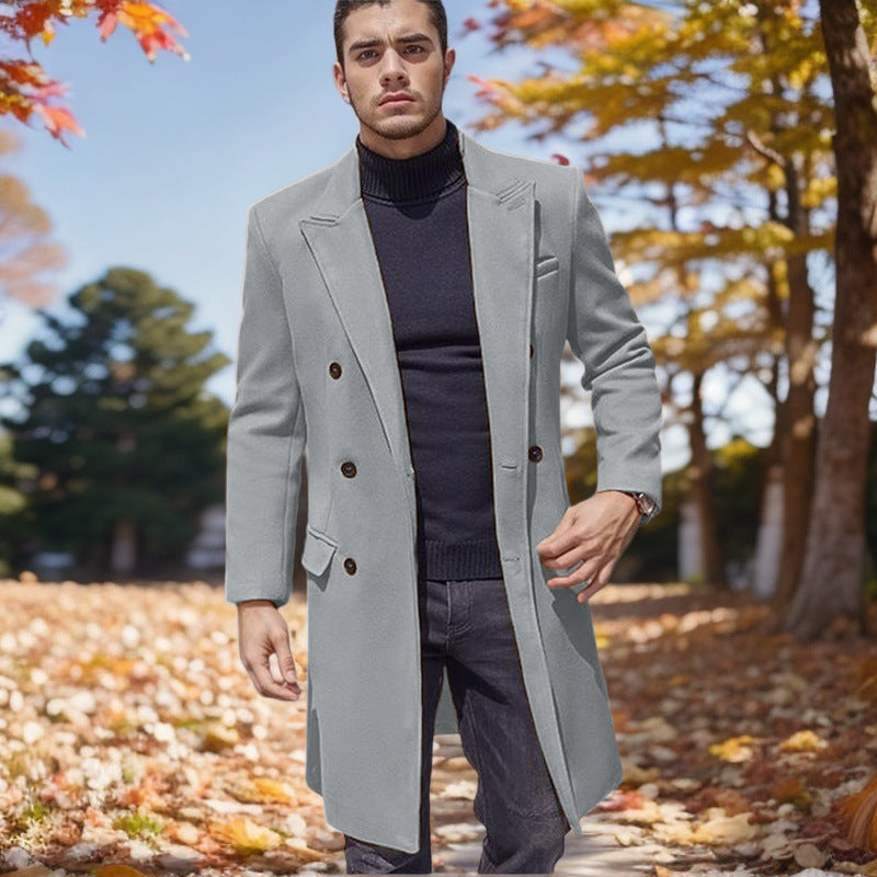 Herren Mantel Lang Doppelknöpfig Modern Schwarz