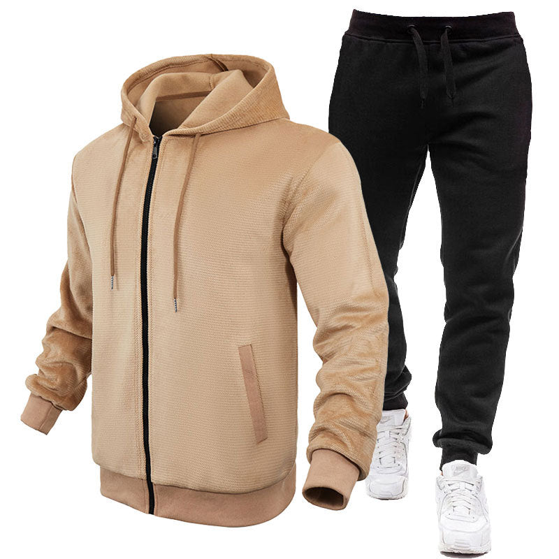Herren Sportanzug Hoodie Jogginghose Fleece Innen Schwarz