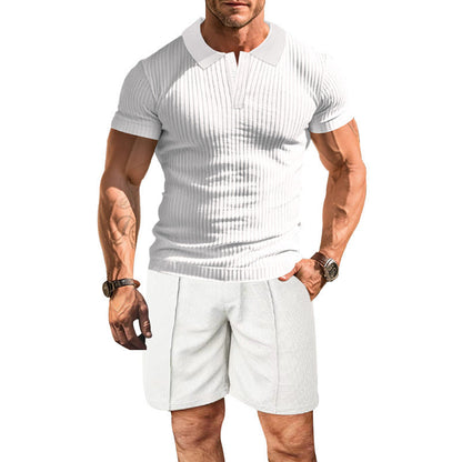 Herren Polohemd Modern mit Struktur und Sport-Shorts