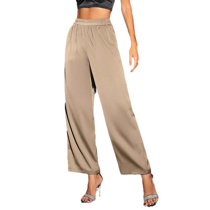 Damen Satinhose Weit mit Elastischem Bund Glanz