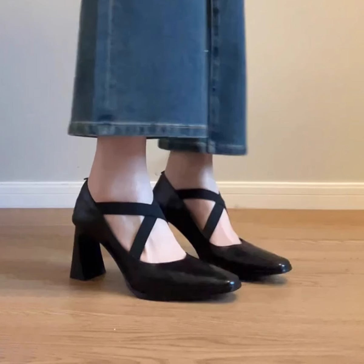 Damen Pumps mit Riemen Blockabsatz Elegante Schuhe