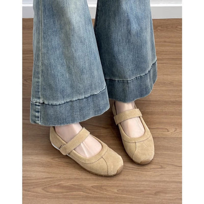 Damen Ballerinas Weich Wildleder Bequem Mit Riemen