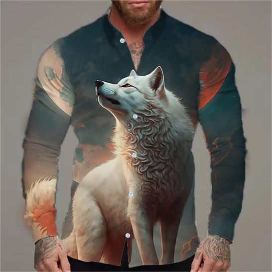 Herren Langarmhemd Tiermotiv Blumen Design Modern