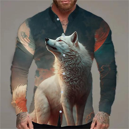 Herren Langarmhemd Tiermotiv Blumen Design Modern
