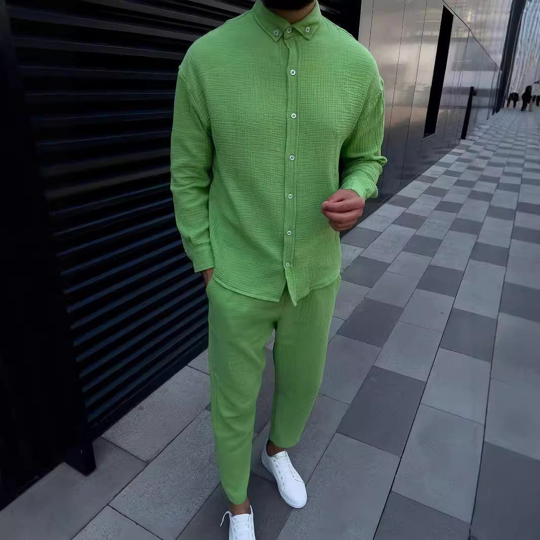 Herren Langarmhemd Elegant Modern mit Knöpfen und Struktur