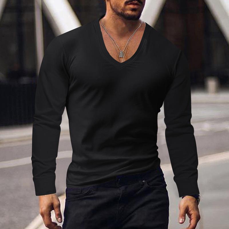Herren T-Shirt Langarm V-Ausschnitt Modern Style