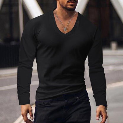 Herren T-Shirt Langarm V-Ausschnitt Modern Style