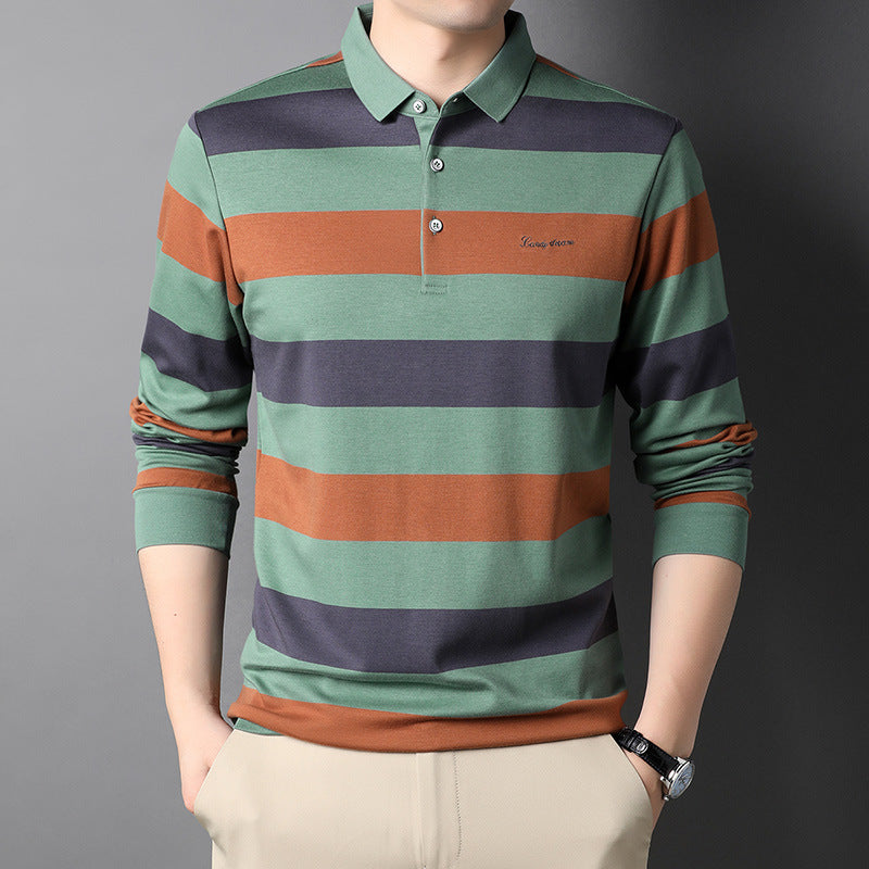 Herren Polohemd Langarm Gestreift Modern